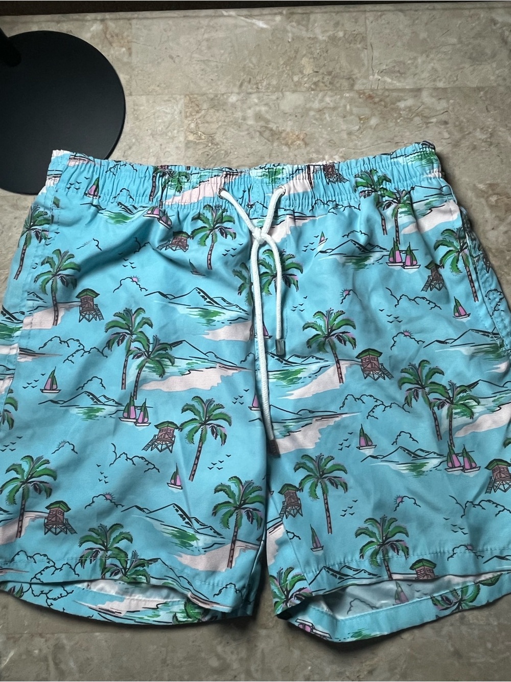 Ingear Light Blue Tropical Palm Print Swim Trunks